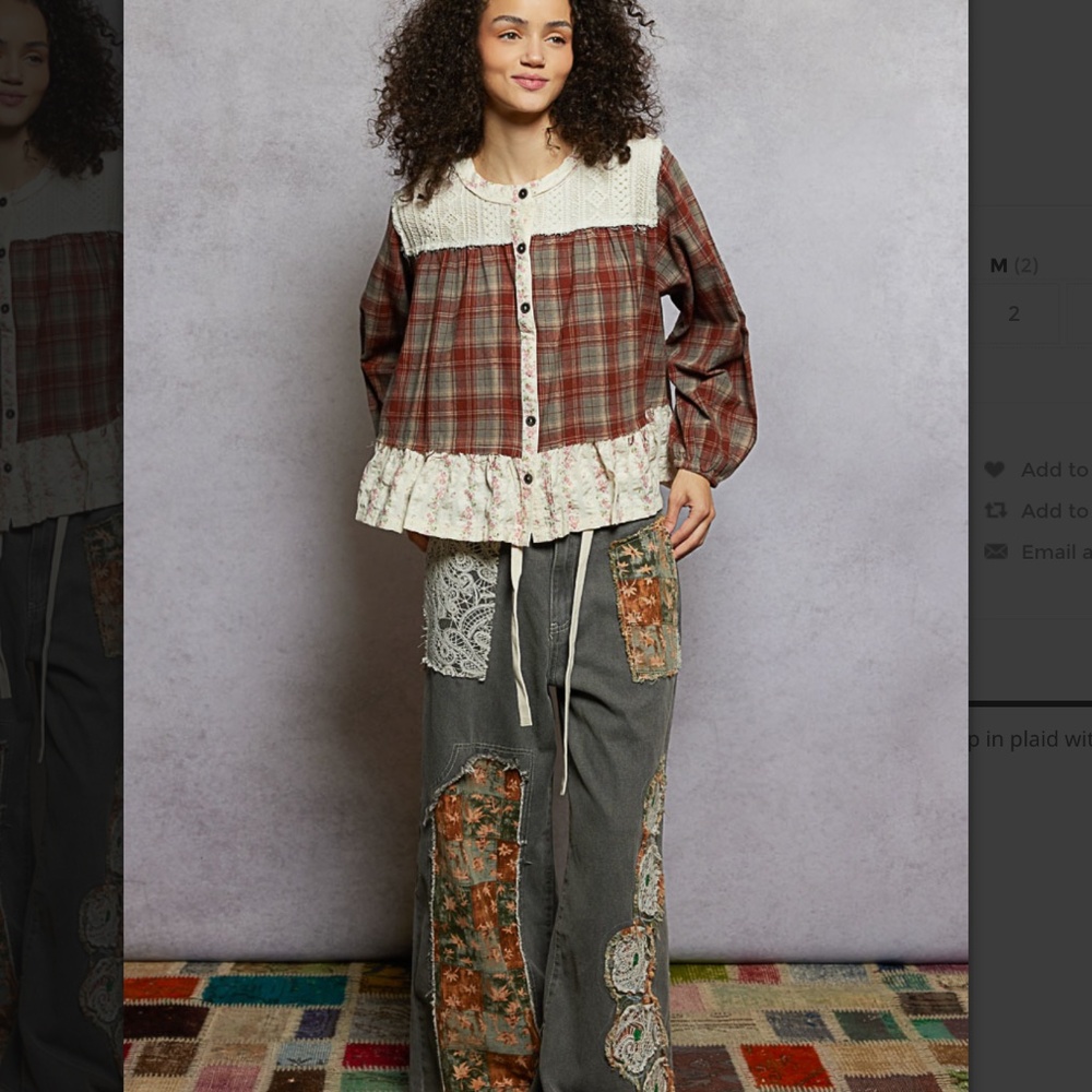 🌼 POL “ Dorothy “ POL A-Line Plaid top with Shirring Detail 42 - Picture 5 of 5